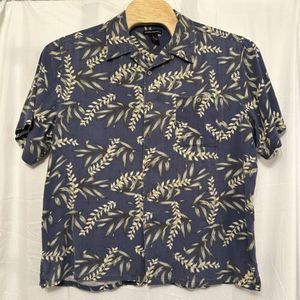 STATEMENTS Men Size XL 100% Silk Hawaiian Button Down Shirt‎ Palm Blue